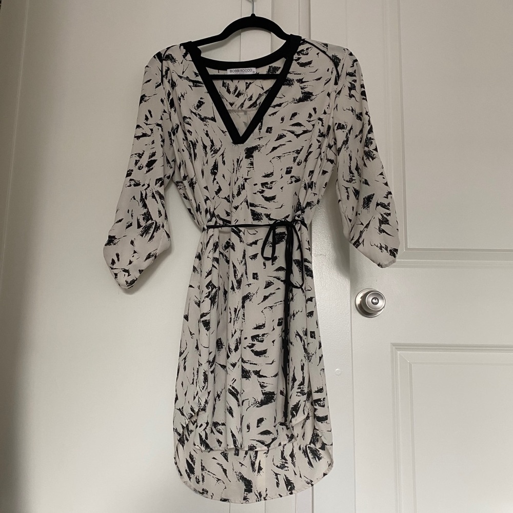 Cream & Black Printed Dress